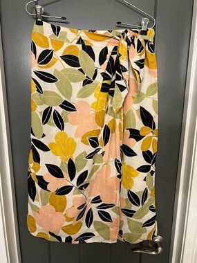 Rachel Zoe Linen Floral Wrap Skirt in Mustard, Blush & Black size small